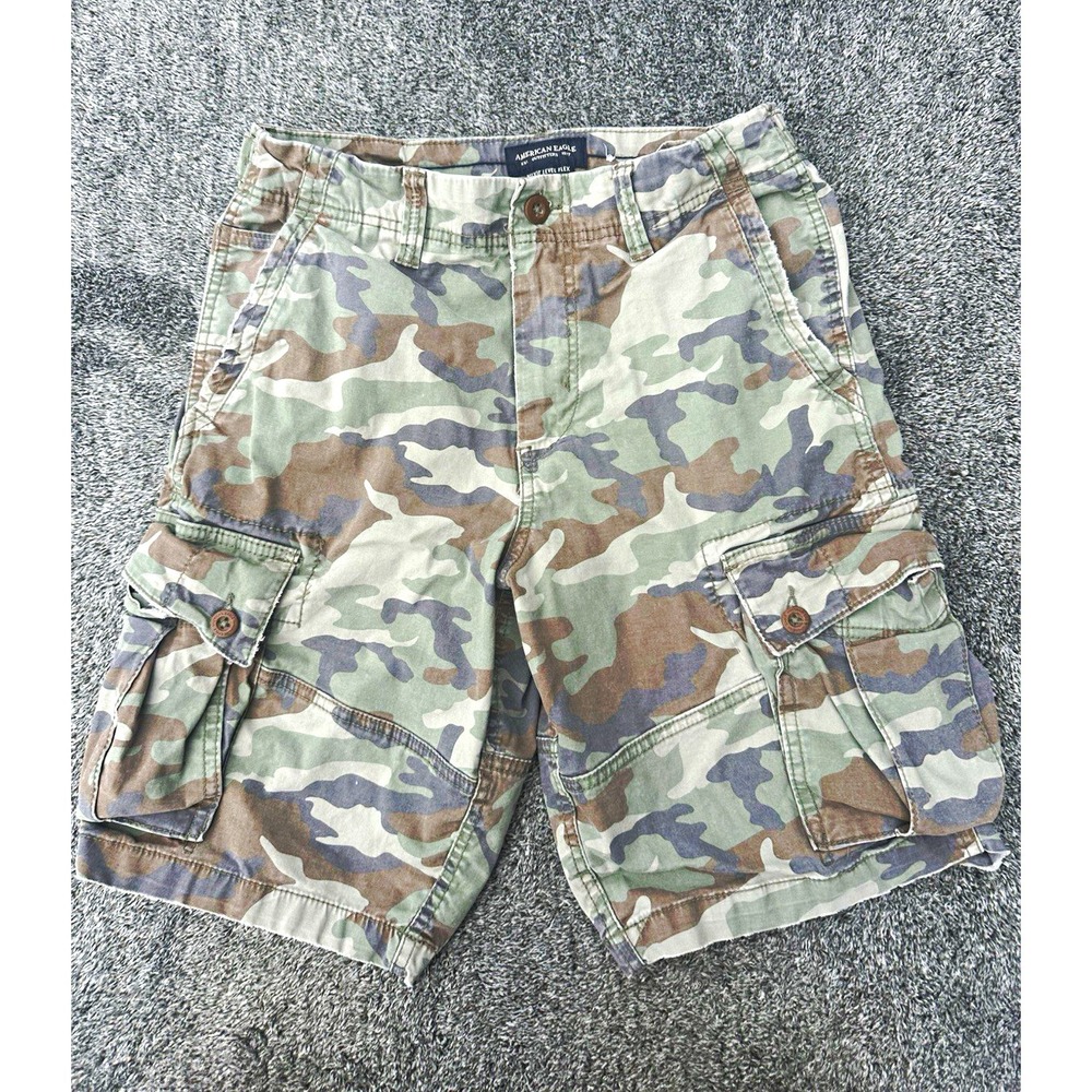 American Eagle Next Level Flex Cargo Shorts Mens 32 Camo Military Utility Y2K